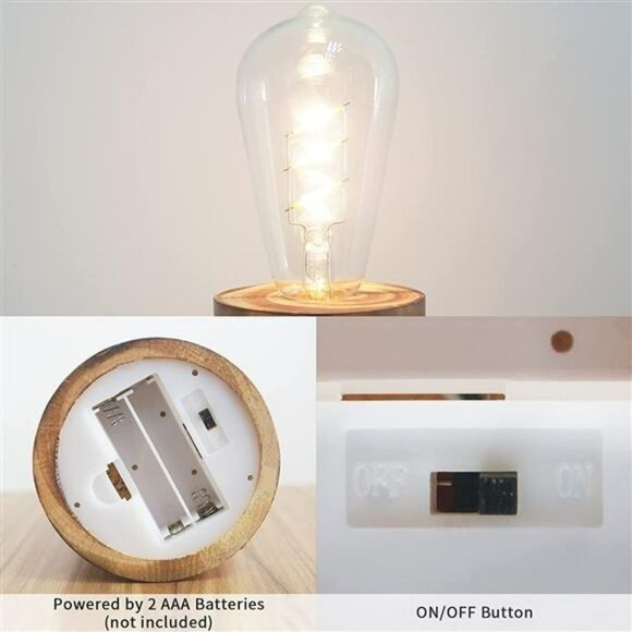 Battery Operated Table Lamp Wood Night Light Decorative Table Light for Bedroom - Picture 4 of 7